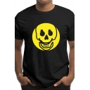 Cool Boys Cartoon Skull Printed Short Sleeve Crew Neck Relaxed Fit T-shirt in Black