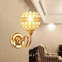 Retro Spherical Wall Mount Light 1-Bulb Crystal Wall Sconce Lamp in Gold with Gooseneck Arm