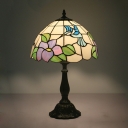 Stained Glass Bowl Night Table Light Victorian 1 Head Bronze Bird and Petal Patterned Desk Lamp