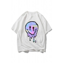 Dripping Cartoon Face Printed Short Sleeve Crew Neck Loose Fit Popular Tee for Boys