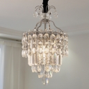Modern Style Layered Tapered Chandelier 3 Lights Clear Crystal Down Lighting Pendant