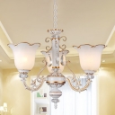 Milky Glass Beige Hanging Chandelier Blossom 3/5/6 Heads Traditional Ceiling Pendant Light