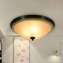 3-Light Frosted Glass Flushmount Classic Black-Green Bowl Living Room Ceiling Light, 16