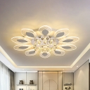 Peacock Tail Acrylic Ceiling Lamp Modern Stylish Living Room LED Flush Mount Fixture in Clear with Crystal Orb Drop