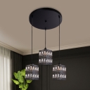 Modernism Cuboid Crystal Cluster Pendant Light 3 Lights Hanging Lamp Kit in Black with Round Canopy