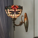 Single Living Room Wall Light Kit Tiffany Bronze Sconce Lamp with Dragonflies Stained Art Glass Shade