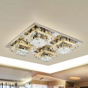 Square Clear Crystal Ceiling Light Contemporary LED Living Room Flushmount in Gold