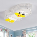 Cartoon Duck Flush Ceiling Light Metal LED Bedroom Flush Mount Lighting Fixture in Grey
