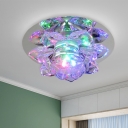 White Lotus Flush Light Minimalism Crystal LED Bedroom Flush Mount Lamp in Warm/White/Multi Color Light