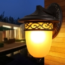 Oval Courtyard Wall Lamp Fixture Rural Opal Glass 1 Light Black Wall Sconce Light