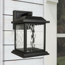 1 Light Wall Mounted Lighting Traditional Outdoor Sconce with Square Clear Water Glass Shade in Black