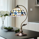 Tiffany Domed Night Lighting 1 Light Shell Petal Patterned Nightstand Light in Bronze with Curved Arm