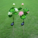 2-Pack Pink/White Lotus Solar Ground Lamp Modern 3-Bulb Fabric LED Stake Light Fixture for Yard