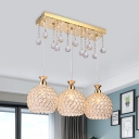 Inserted Crystal Globe Multi-Light Pendant Modernism 3-Light Hanging Ceiling Light in Gold