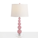 Minimalist Tapered Drum Fabric Table Lamp 1-Light Night Stand Light with Gourd String Base in Pink