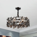 Ginkgo Leaf Black Crystal Pendant Lamp Traditional 6 Lights Restaurant Ceiling Chandelier