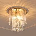 2 Lights Crystal Rod Ceiling Lamp Simple Gold 2 Layers Round Corridor Flush Light Fixture
