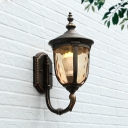 Amber Dimple Glass Black Sconce Urn Single Bulb Retro Wall Mounted Light Fixture for Yard