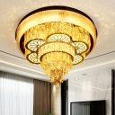 Modernism Layered Flush Mount Light LED Crystal Ceiling Mounted Fixture in White for Living Room