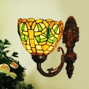 1 Head Living Room Wall Lighting Ideas Tiffany Brass Sconce Light with Bell Stained Glass Shade