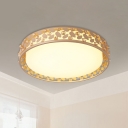 Beveled Crystal Gold Ceiling Flush Circular LED Simple Flush Mount Lamp with Leaf Design