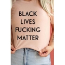 Stylish Womens Letter Black Lives Fucking Matter Printed Short Sleeve Crew Neck Loose Tee Top