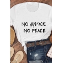 Simple Girls Letter No Justice No Peace Printed Short Sleeve Crew Neck Loose Tee Top