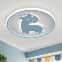 Pink/Blue Giraffe/Fish Ceiling Flush Kids LED Iron Flush Mount Light Fixture for Children Bedroom