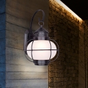 White/Clear Glass Lantern Wall Mount Light Fixture Lodge 1 Head Outdoor Wall Lighting Ideas with Coffee/Bronze Iron Cage