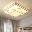 Simple Rectangle/Square Flushmount LED Crystal Ceiling Mount Light Fixture in White for Bedroom