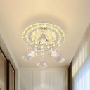 Modernist Round Mini Flush Mount Clear Crystal LED Ceiling Flushmount Lamp with Cone Drop