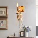 1 Bulb Candle Sconce Light Vintage Gold Metal Wall Lighting Fixture with Crystal Bead Strand