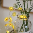 Yellow Daisy LED String Light Simple 20-Head 2M Plastic Christmas Lamp for Restaurant, 2 Packs