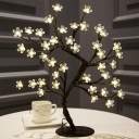 Decorative Cherry Blossom Night Light Plastic LED Restaurant Branch Nightstand Lamp in Black