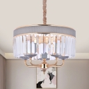 5 Heads Chandelier Light Fixture Modernism Drum Crystal Hanging Lamp Kit in Grey