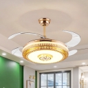 Gold Circular Ceiling Fan Lamp Modernist LED Metallic Semi Flush Light Fixture with 4 Blades, 19.5