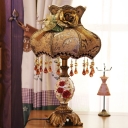 Printed Fabric Coffee Night Lamp Scalloped Vase 1 Head American Garden Table Light with Drape
