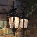 Urn Dimple Glass Wall Lighting Rural 2 Heads Corridor Wall Mounted Light Fixture in Black/Bronze