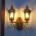 Rural Lantern Wall Light Sconce 2-Head Clear Glass Wall Mounted Lighting in Bronze