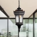 Water Glass Black Suspension Light Lantern 1 Light Lodge Down Lighting Pendant for Corridor