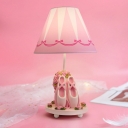 Resin Ballet Shoes Table Light Kids 1 Bulb Pink Night Lamp with Conical Fabric Shade