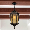 Lantern Balcony Hanging Pendant Country Tan Glass 1-Head Bronze Suspension Lighting