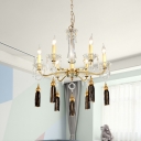 Candle Restaurant Chandelier Lamp Traditionalist Crystal 6 Lights Brass Hanging Light