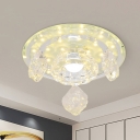 LED Flush Mount Lighting Simple Flower Clear Crystal Close to Ceiling Light with Dangling Rock