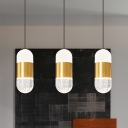 Brass Capsule LED Cluster Pendant Light Postmodern Crystal 3-Head Dining Table Hanging Lamp Kit