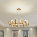 Crystal Gold Chandelier Lighting Circular 12-Head Traditional Suspension Pendant Light