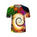 Colorful Vortex 3D Printed Short Sleeve Crew Neck Slim Fitted Unique T Shirt in Yellow
