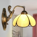 Beige Glass Petal Wall Mount Lamp Vintage 1/2-Head Bronze Sconce Light with Mermaid Decor