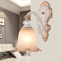 Classic Flower Wall Light Sconce 1 Head Beige Glass Wall Lighting Fixture for Bedroom