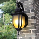 Lodge Swooping Arm Wall Lamp 1 Light Frosted Glass Wall Sconce Lighting Fixture in Black